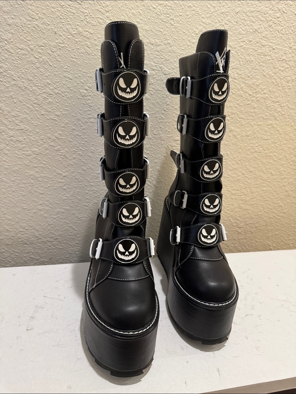 YRU Dune Black Platform Buckle Boots